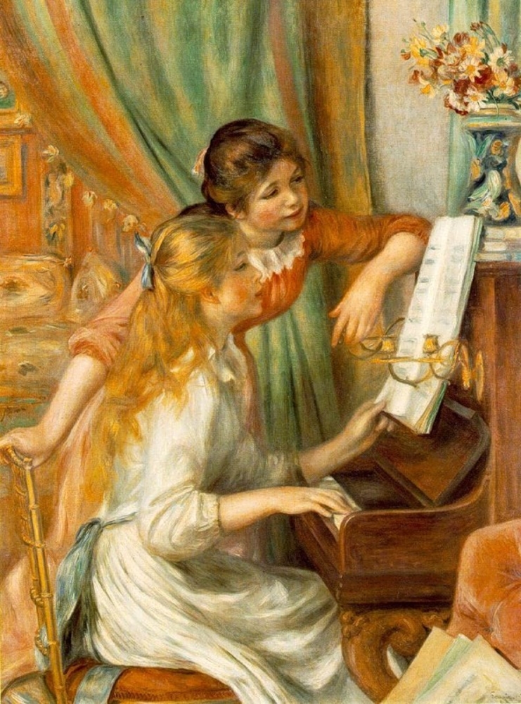 Картина звучание. Пьер Огюст Ренуар девушки за фортепьяно. Ренуар «девушки за фортепиано» (1892);. Пьер Огюст Ренуар девушки за фортепиано. Огюст Ренуар «девушки у рояля» (1892).