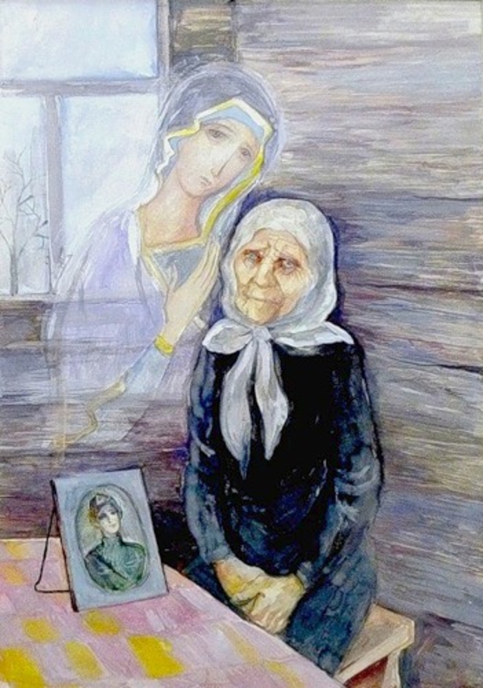 Рисунок бабка богу молится