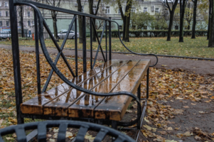 Осенний дождь и мокрая скамейка