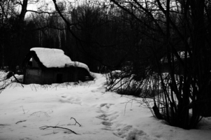 Старый, заброшенный дом под покрывалом снега
