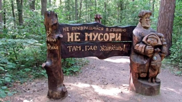 Лозунг на пеньках.