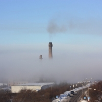 В густом тумане.