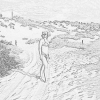 гравюра " девушка на пляже "