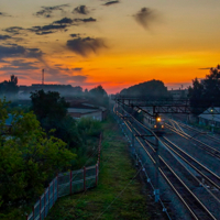 На фоне заката...